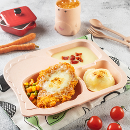 เมนูคุณหนู Set B -  สเต็กไก่คริสปี้อบชีส+ซุปเบค่อน+มินิมันบดชีสอูกราแตง+ผัก 3 สีผัดเนย