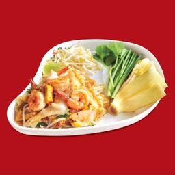 ผัดไทยเส้นใหญ่กุ้งสด