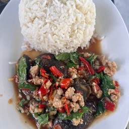ข้าวราดกระเพราไข่เยี่ยวม้าหมูสับ/ไก่