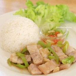 ข้าวหมูสามชั้นผัดพริกหยวก