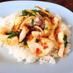 ผัดฉ่าปลาหมึกราดข้าว