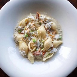 Conchiglie Pasta With Hand Caught Crab, sundried tomato and capers