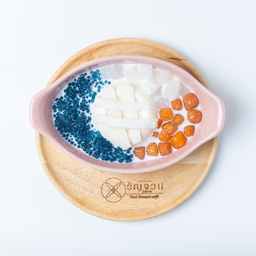 No.37 พุดดิ้งมะพร้าวอ่อน มันหวานสีส้ม สาคูอัญชัน วุ้นมะพร้าว