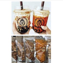 ชานมสิงโตไข่มุกวิปครีมพ่นไฟ+ชาไทยไข่มุกวิปครีมพ่นไฟ+ขนมทานเล่น