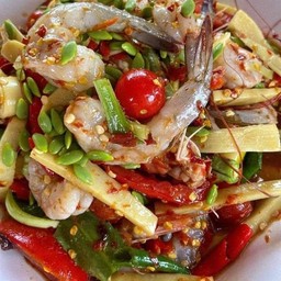 ตำหน่อไม้กุ้งสด,ทะเล