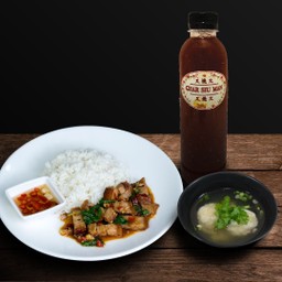 SET ข้าวกะเพราหมูกรอบ + เกี๊ยวน้ำ + ชาดอกไม้ 5 อย่าง