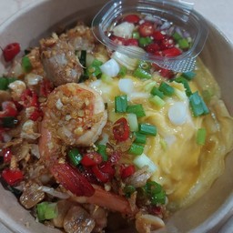 ข้าวใข่ข้น + กุ้งคั่วพริกเกลือ