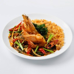 ข้าวหน้ากุ้งแชบ๊วยผัดพริกเผา