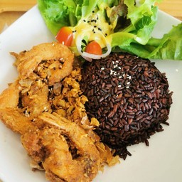 ข้าวไรซ์+กุ้งทอดกระเทียม+สลัดผักอินทรีย์