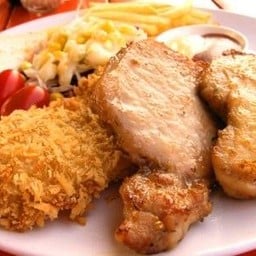 สเต็กเนื้อโคขุน+ปลาทอด
