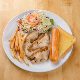 สเต็กไก่+ไส้กรอกรมควัน