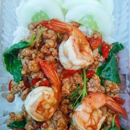 ข้าวราดกะเพราหมูสับ+กุ้ง