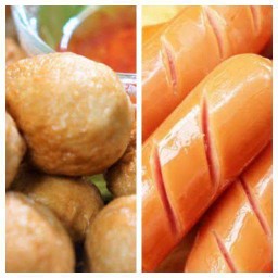 ลูกชิ้นหมูทอด + ไส้กรอก ชุดละ