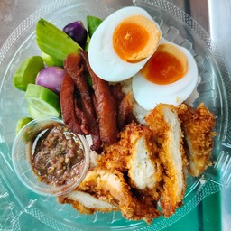 น้ำพริกกะปิ+ไข่ยางมะตูม+ไก่ทอด+หมูแดดเดียว
