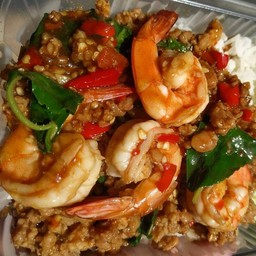 ข้าว+กะเพราหมูสับ +กุ้ง
