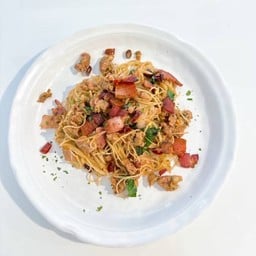 Bacon & ltalian Sausage Angel Hair Pasta With Garlic and Chilli