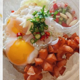 ข้าวคู่เธอกับฉัน พร้อมน้ำยำพริกน้ำปลาและข้าวสวย กรุณาแจ้งด้วยนะคะ ไม่เอาเครื่องยำโรยหน้าตามภาพ