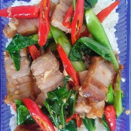 ราดข้าวแขนงหมูกรอบ ปลาเค็ม กุ้ง หมึก หมู ไก่