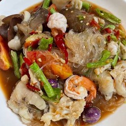 ตำวุ้นเส้นหนึบ+กุ้งสุก+เล็บมือนาง+เห็ดรวม (ไม่มีเส้นมะละกอ)