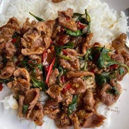 กะเพราเนื้อ ราดข้าว