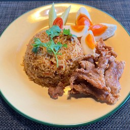 ข้าวไข่เค็มพริกเผาหมูทอด