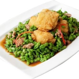 ผัดดอกขจร - เต้าหู้ - หมูสับ