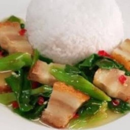 คะน้าหมูกรอบ ราดข้าว