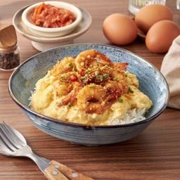 ข้าวไข่นุ่ม กุ้งคั่วพริกเกลือ Spicy Salted & Garlic Shrimp Soft Omelet Rice