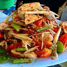 ส้มตำหมูยอกุ้งสดพริกแห้ง