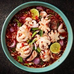 Spicy salad with blanched baby octopus