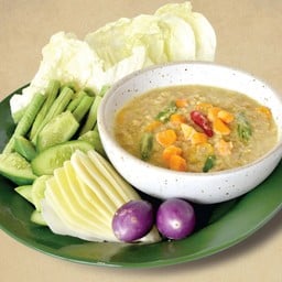 หลนเต้าเจี้ยว หมูสับไข่เค็ม ชุดผักสด