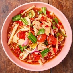 Spicy salad with Vietnamese sausage, salted egg yolk and yam bean