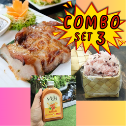 Combo Set3 คอหมูย่างอบน้ำผึ้ง+ข้าวเหนียว+ชาไทย