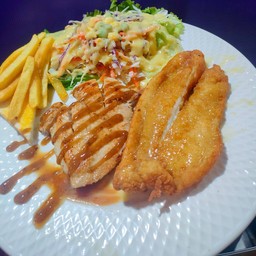 สเต็กไก่+ปลา