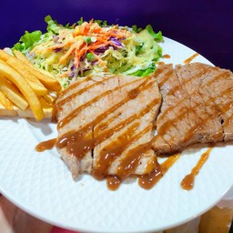 สเต็กเนื้ิอ+หมู