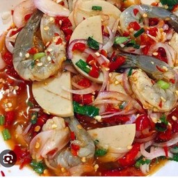 ยำกุ้งสดหมูยอ