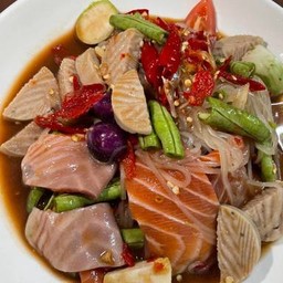 ตำเส้นเล็ก+หมูยอ+แซลมอนบราวน์ (ไม่มีเส้นมะละกอ)