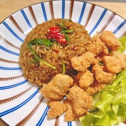 ข้าวคลุกกะเพราโบราณ+ไก่กรอบ🐔