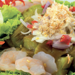 ยำมะเขือเผากุ้งลวก