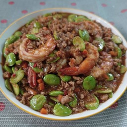ผัดสะตอหมูสับ+กุ้งสด (กับข้าว)