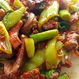 กระเพราเครื่องในไก่(กับข้าว)