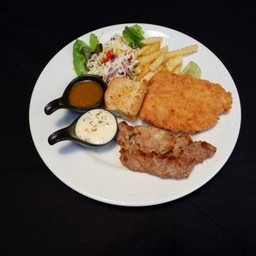 สเต็กหมู+ปลาทอด