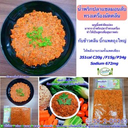 No.20.น้ำพริกปลาเเซลมอนสับทรงเครื่องผัดคลีน 351cal C20g F15g P34g Sodium 672 mg