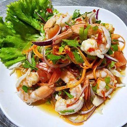 ยำปลาร้ากุ้งสด-สุก