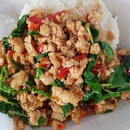 กระเพราไก่สับราดข้าว