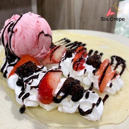 เครปเย็น บราวนี่+สตอเบอร์รี่+ไอศครีม