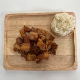 หมูสามชั้นทอด+ฟรีข้าวเหนียว