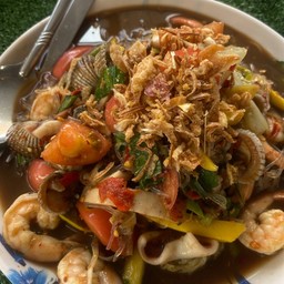 ตำวุ้นเส้นทะเลผักลวก