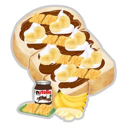 ปังปิ้ง วิปครีมนูเทลล่า+กล้วย+ฝอยทอง