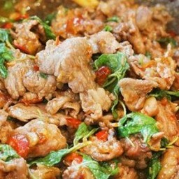 ข้าวราดผัดกระเพราเนื้อ